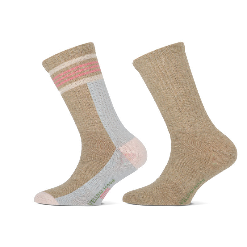 Yellow Moon - Kindersokken - Design Colourblock / Licht Beige - Beige   2 Pack