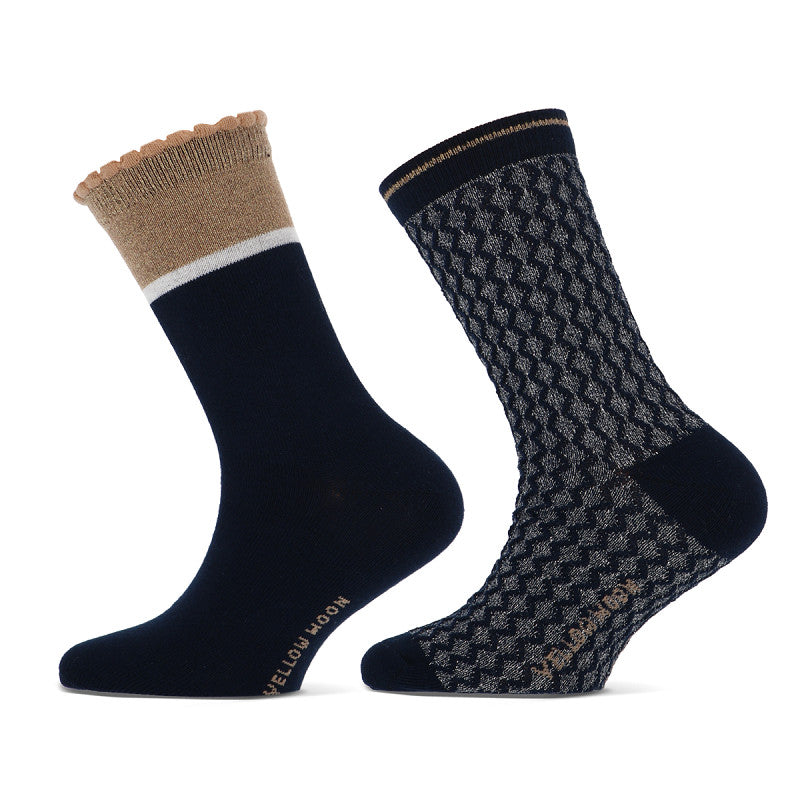 Yellow Moon - Kindersokken - Sparkle / Beige Melange - Marine    2 Pack