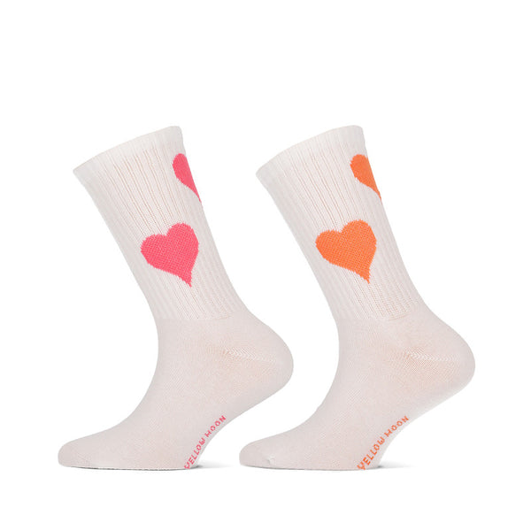 Yellow Moon - Kindersokken - Design Big Heart / White Fucshia - Yellow   2 Pack