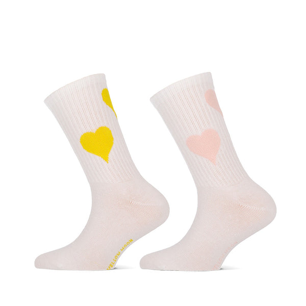Yellow Moon - Kindersokken - Design Big Heart / White Fucshia - Yellow   2 Pack