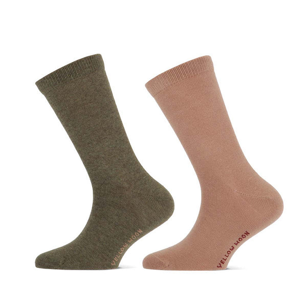 Yellow Moon - Kindersokken - Effen / Marine - Nude Pink - Olive - Brown    2 Pack