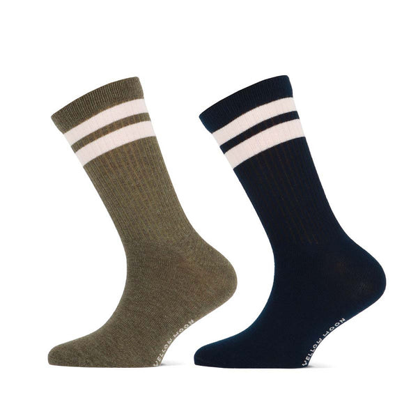 Yellow Moon - Kindersokken - Design Stripes / Beige Marine - Olive Marine     2 Pack