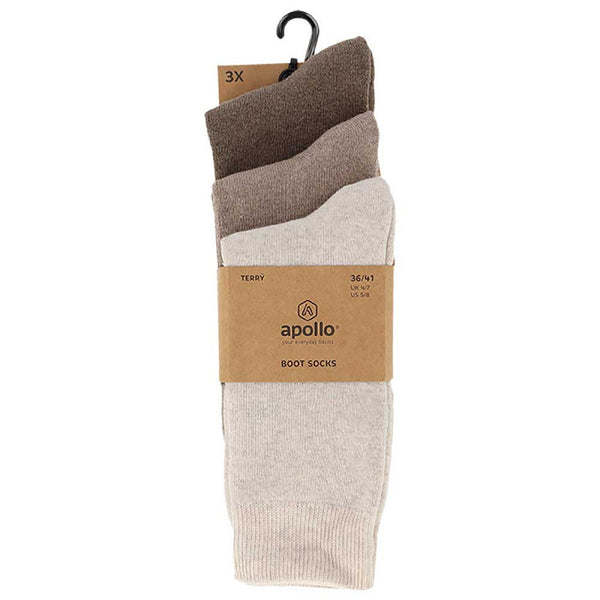 Apollo Bootsocks - Full Terry / Beige Mix - Blauw Mix   3 Pack