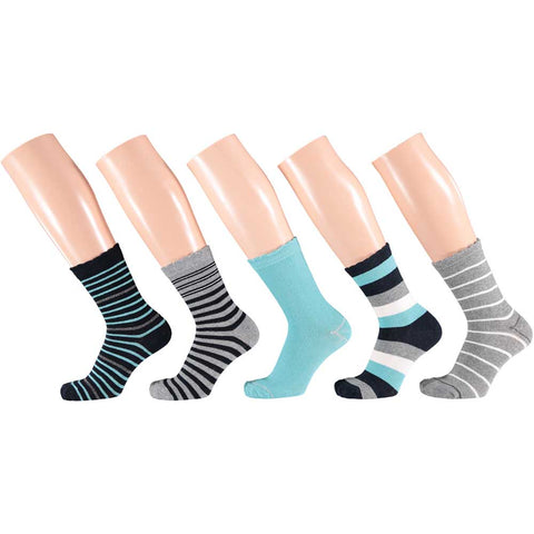 Apollo - Kindersokken - Gestreept/ Marine  Licht Blauw 5 Pack
