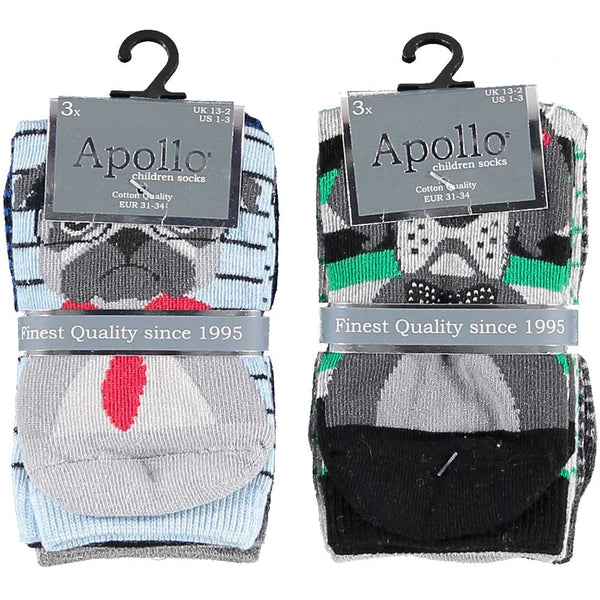 Apollo - Kindersokken - Hondenprint 3 Pack