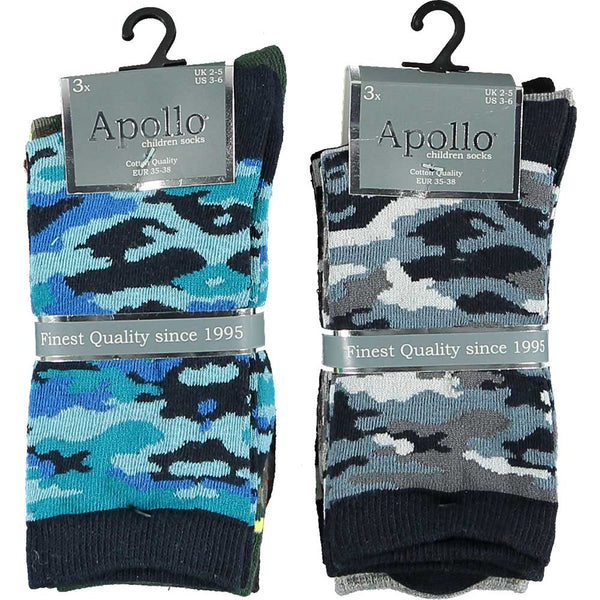 Apollo - Kindersokken - Camouflage/ Navy- Mix 3 Pack