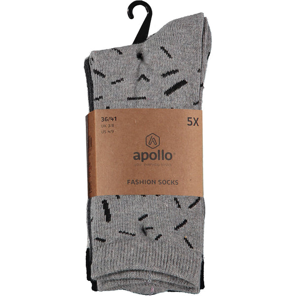 Apollo - Damessokken - Fashion - Stippen/ Multi Grey - Multi Navy - Multi Brown   5 Pack