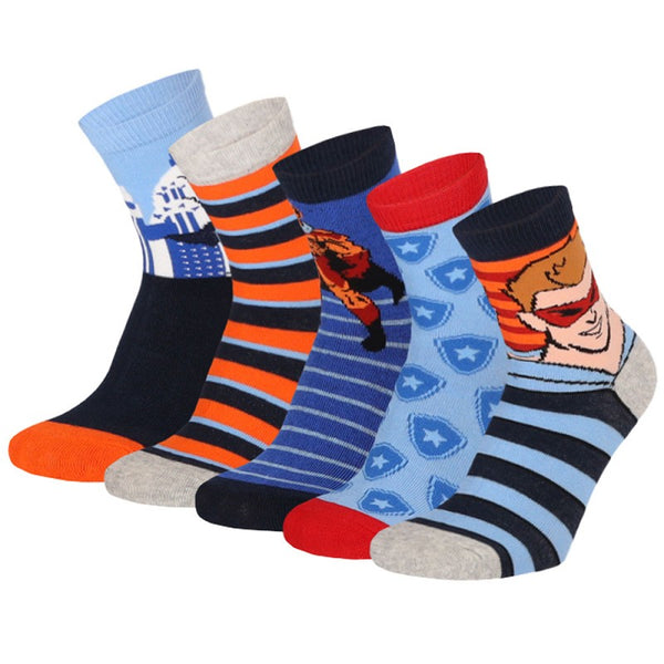 Apollo - Kindersokken - Strip Helden/ Grijs - Blauw Combi  5 Pack