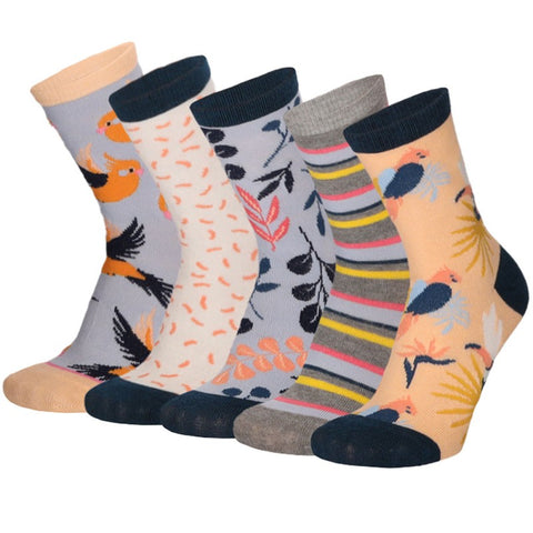 Apollo - Kindersokken - Vogel / Roze - Orange Combi  5 Pack