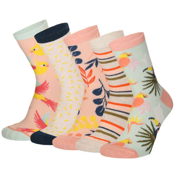Apollo - Kindersokken - Vogel / Roze - Orange Combi  5 Pack