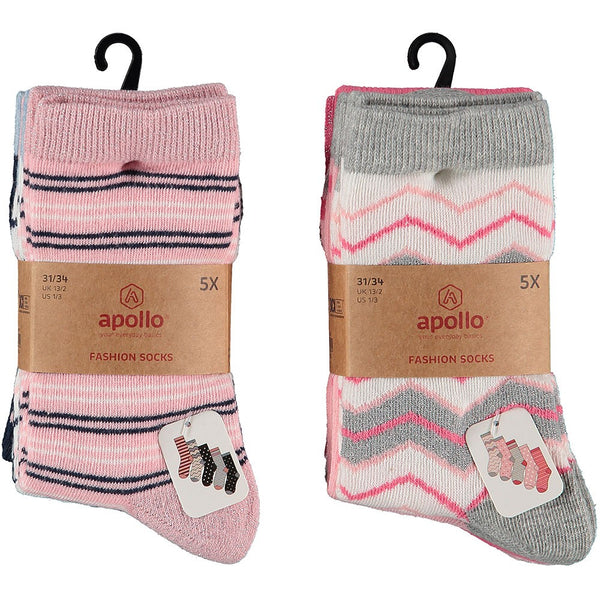 Apollo - Kindersokken - Wavy Streep / Blauw - Roze Combi  5 Pack