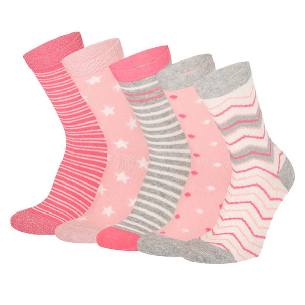 Apollo - Kindersokken - Wavy Streep / Blauw - Roze Combi  5 Pack