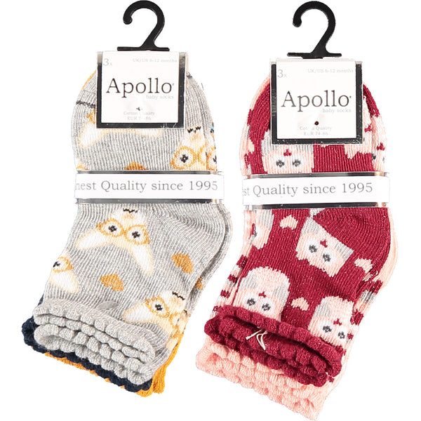 Apollo - Baby Sokken - Dieren Design/  Grijs Mix 3 Pack