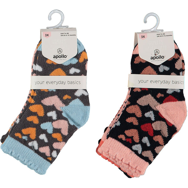 Apollo - Baby Sokken - Hartjes Design/ Zwart Roze 3 Pack