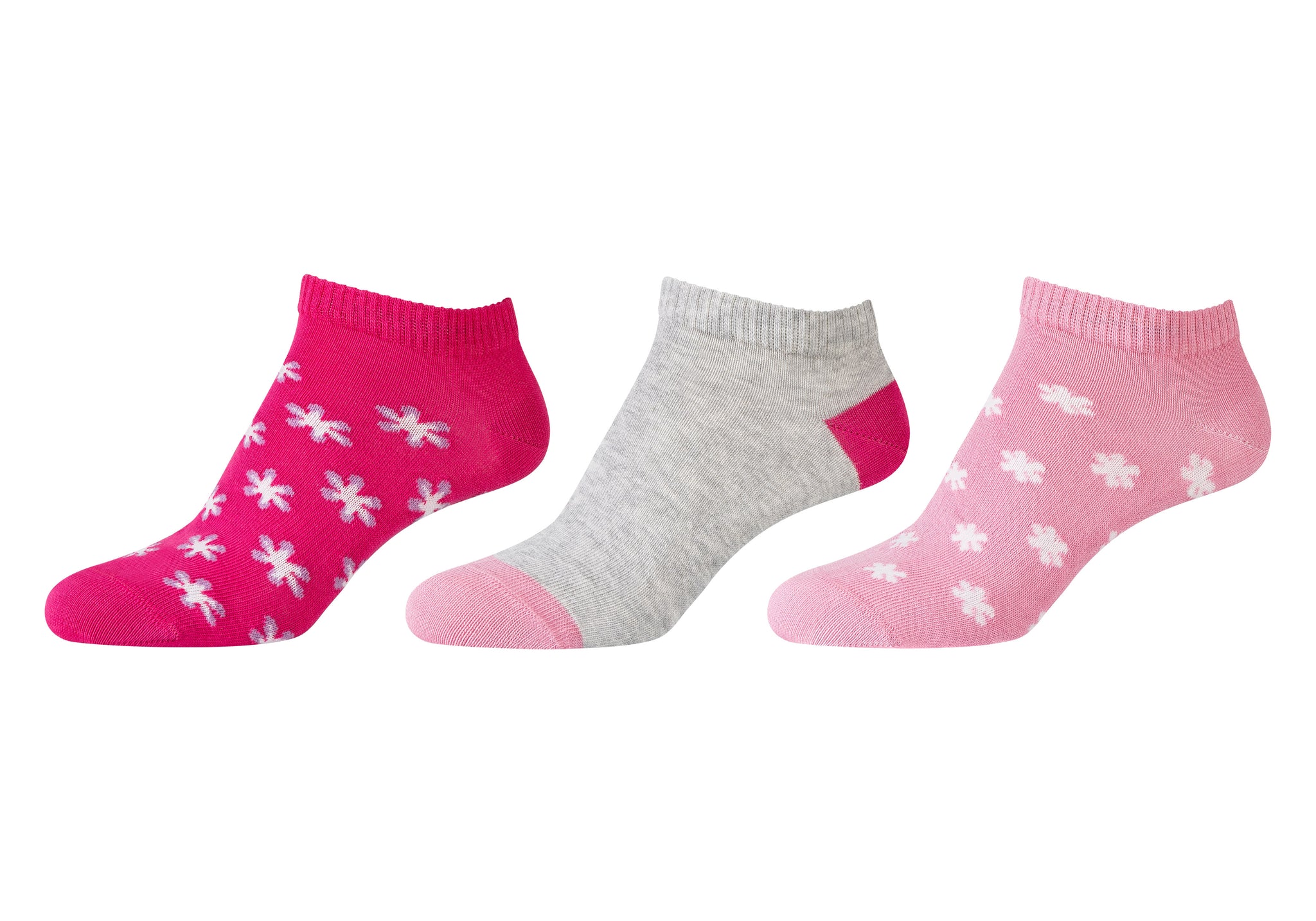 Camano - Kids - Sneakersokken - Bloemen/ Fuchsia 3 Pack