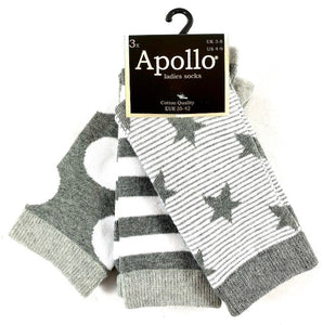 Apollo - Damessokken - Design / Hartjes - Ster - Bollen 3 Pack