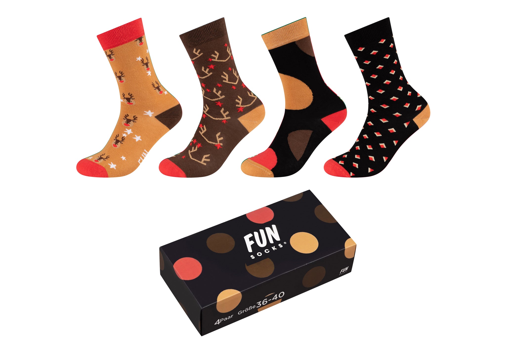 Camano - Fun Socks - Gift Box - Kerst Heren / Toasted Coconut 4 Paar