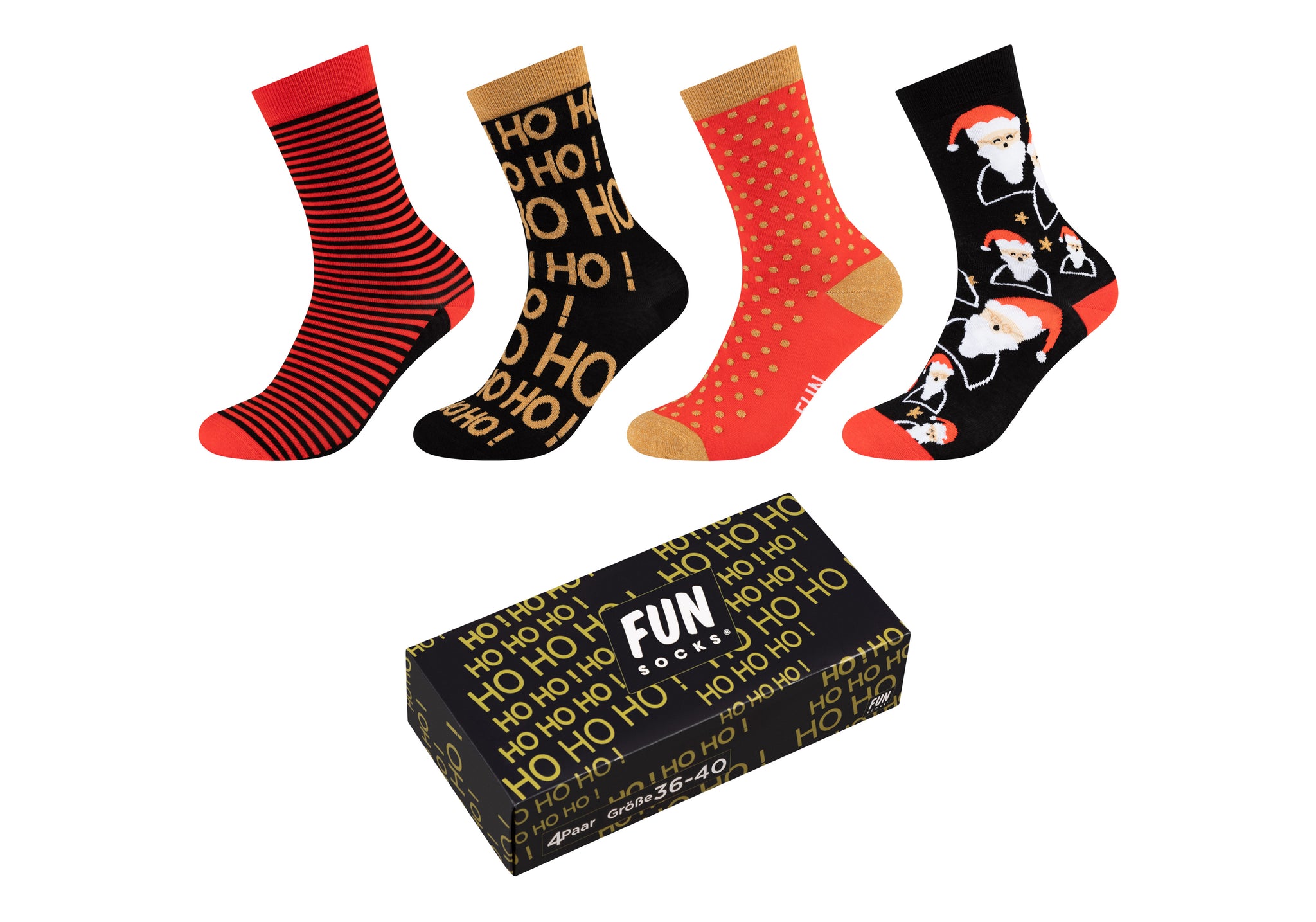 Camano - Fun Socks - Gift Box - Kerst Dames / Chinese Red 4 Paar
