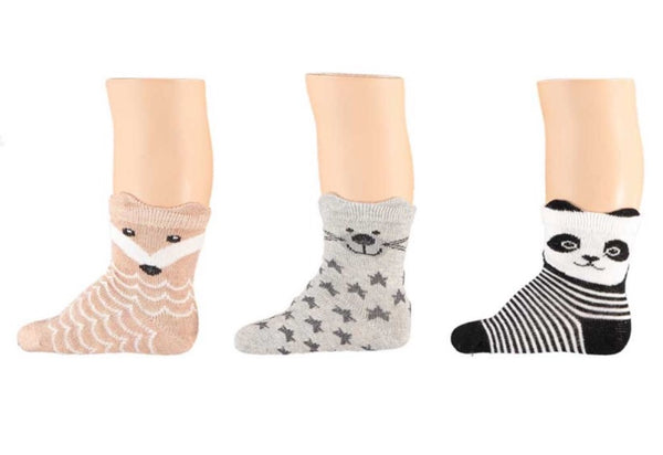 Apollo - Baby Sokken - Dierengezicht/ Beige Roze 3 Pack