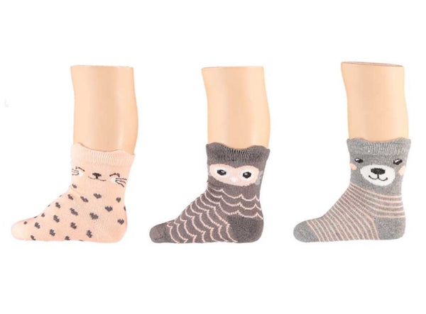 Apollo - Baby Sokken - Dierengezicht/ Beige Roze 3 Pack