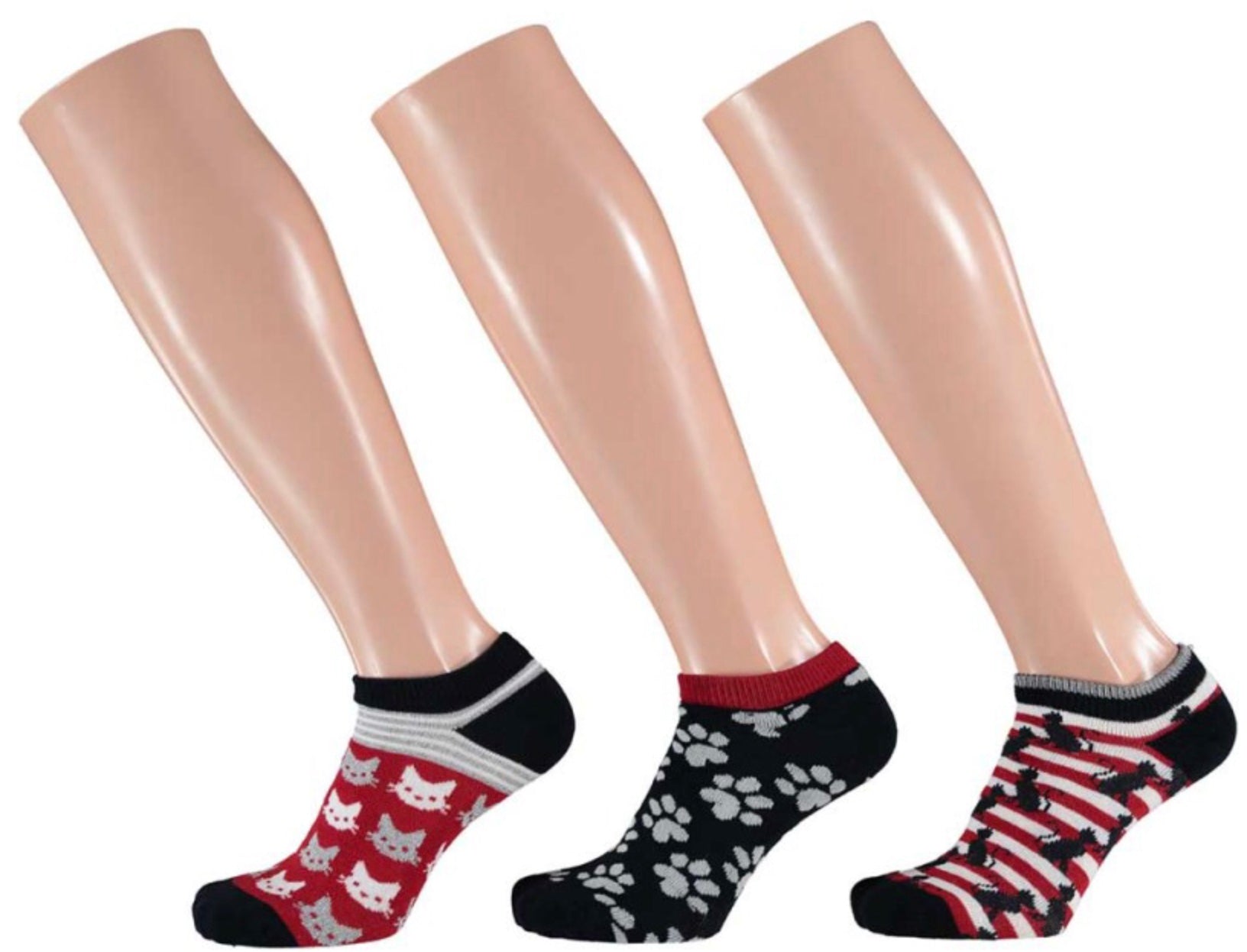 Apollo - Kinderen Sneakersokken - Dierenprint Lurex- Rood/Navy 3 Pack