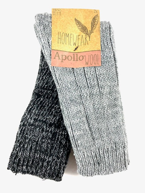 Apollo - Wollen - Damessokken - Kabel Print/ Antraciet Grijs 2 Pack