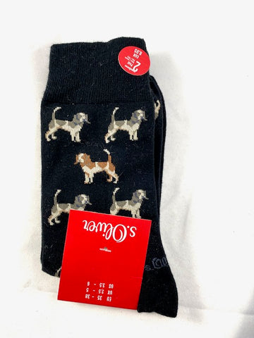 S.Oliver - Lange Sokken - Honden Design /  Zwart - Navy   2 Pack