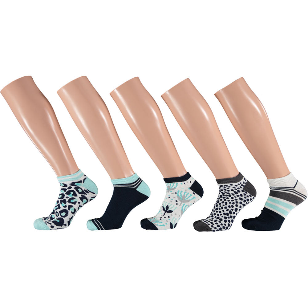 Apollo - Damessneakersokken - Dieren Prints/ Groen Navy 5 Pack