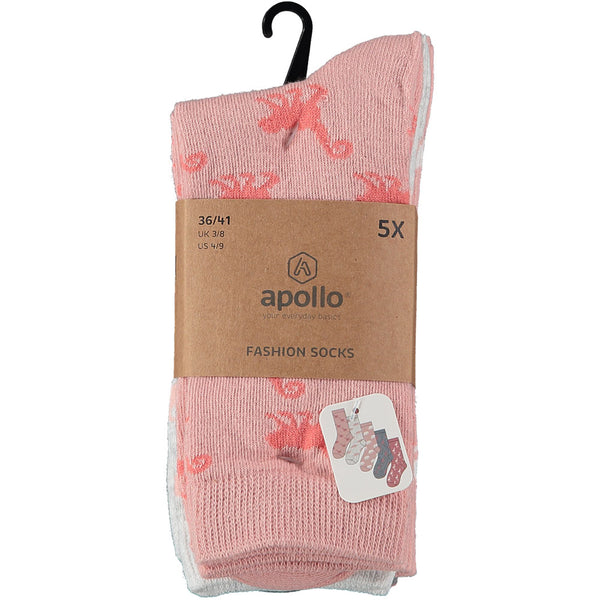 Apollo - Damessokken - Fashion - Summer/ Flamingo 5 Pack
