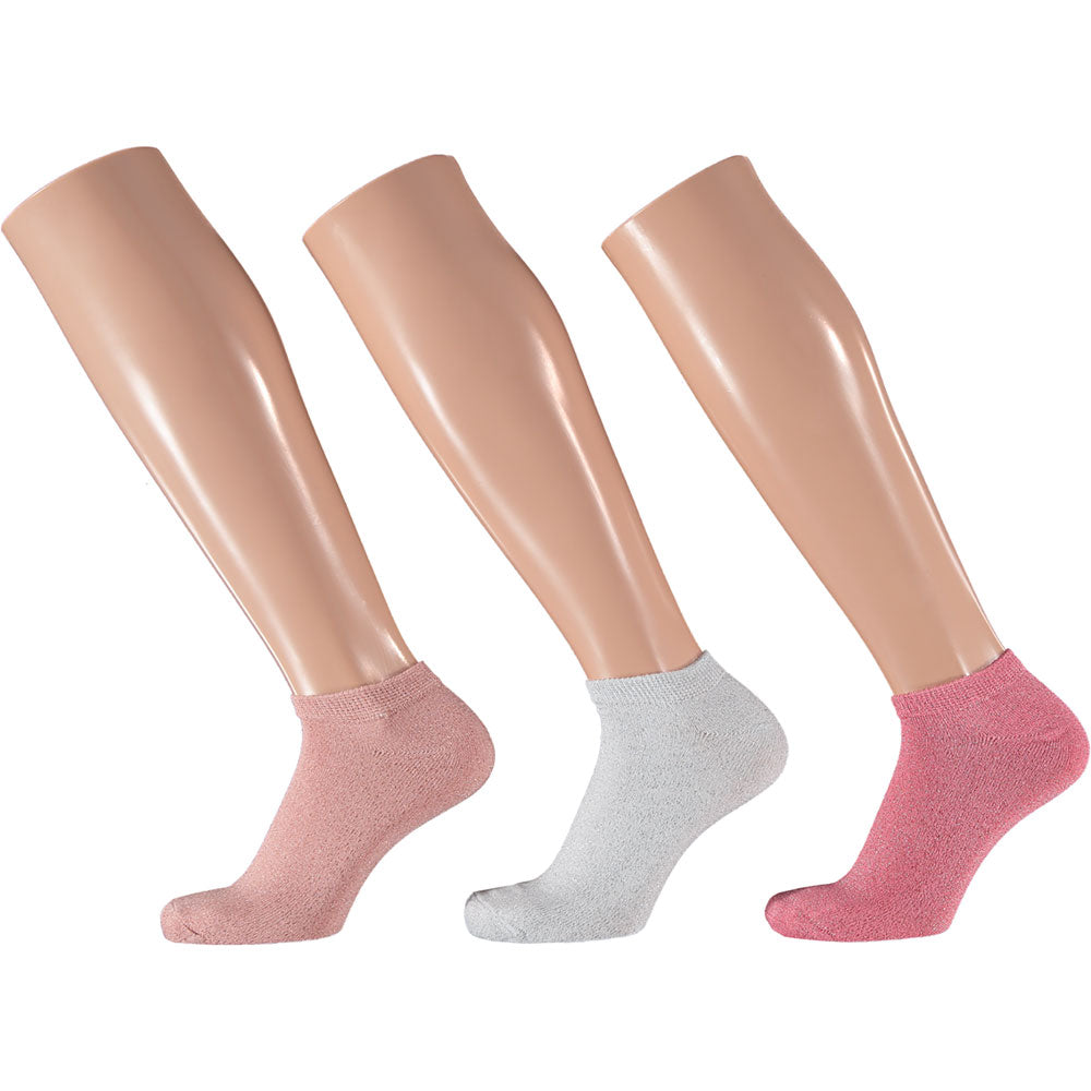 Apollo - Damessneakersokken  - Pink/Wit- Volledig Lurex 3 Pack