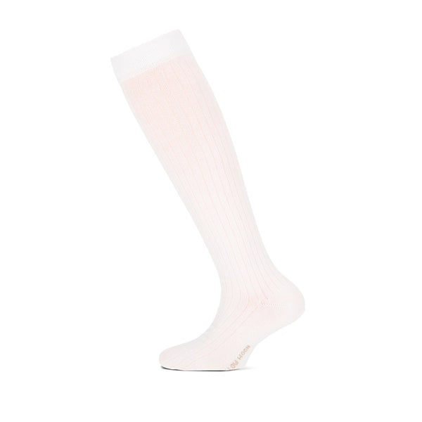 Yellow Moon - Kniekousen Fake Rib / Off White - Beige-  Dark Pink