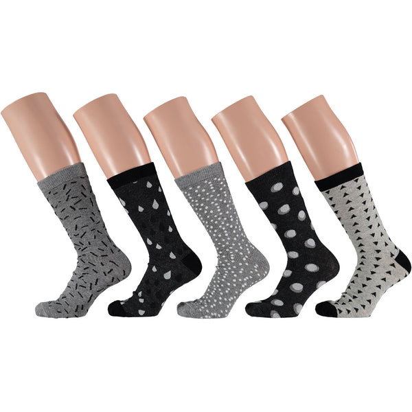 Apollo - Damessokken - Fashion - Stippen/ Multi Grey - Multi Navy - Multi Brown   5 Pack